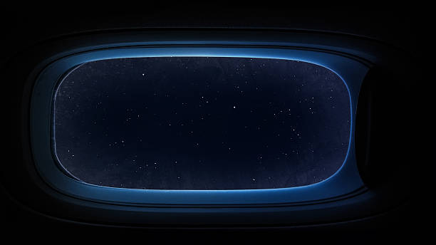 Beautiful cosmos in space ship window porthole. Elements of this image furnished by NASA.