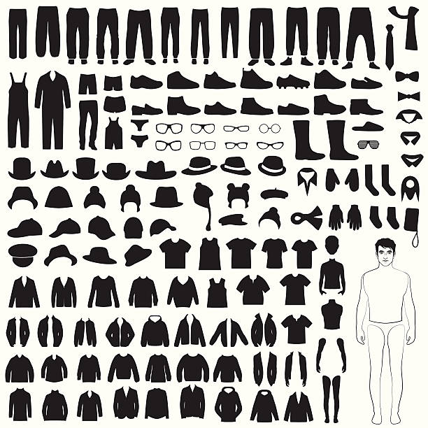 isolated clothing silhouette man fashion icons, paper doll, isolated clothing silhouette white t shirt silhouette stock illustrations