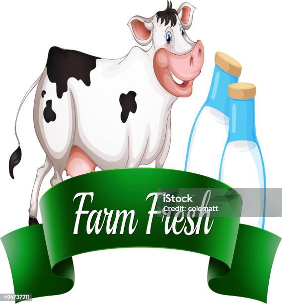 Cow With A Farm Fresh Label Stock Illustration - Download Image Now - Advertisement, Agriculture, Angle