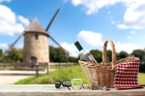 Picnic in France with a old Mill in the Background