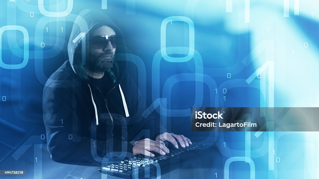 Abstract Binary Code Background And Hacker Typing On Keyboard Stock ...