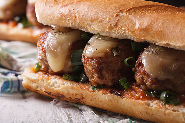 istock Sandwich with meat balls and tomato macro. horizontal 494738974
