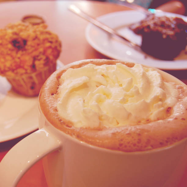 istock Coffee mocha with cream and donut - vintage effect 494739593