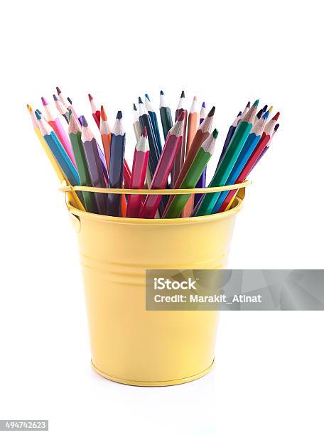 The Set Of Varicoloured Pencils In Pail Stock Photo - Download Image Now - Art, Art And Craft, Arts Culture and Entertainment