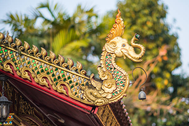 istock Elephant structure decoration on gable of Thai temple 494742719