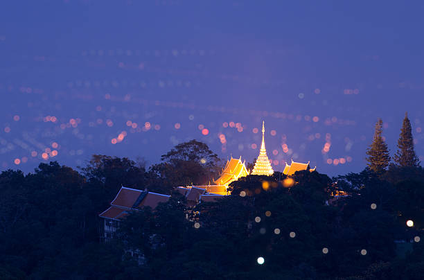 Wat Phra That Doi Suthep is tourist attraction of Chiang Mai, In the background of Chiang Mai city.