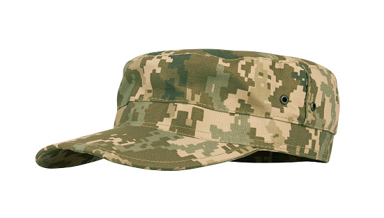 Army camouflaged cap, isolated on white background