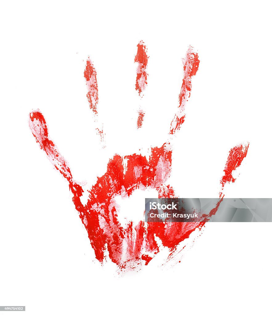 Red hand print Red hand print, isolated on white background Blood Stock Photo