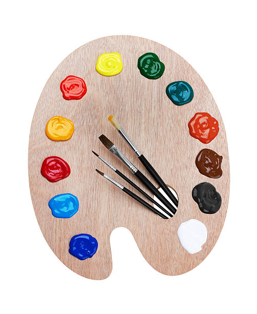 istock Wooden art palette with paints and brushes 494754662