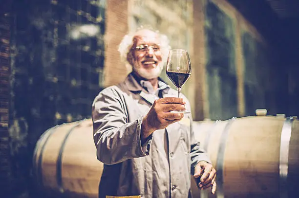 Photo of Senior Man with Beard Holding Glass of Red Wine