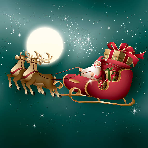 santa claus-schlitten - schlitten tierantrieb stock-grafiken, -clipart, -cartoons und -symbole