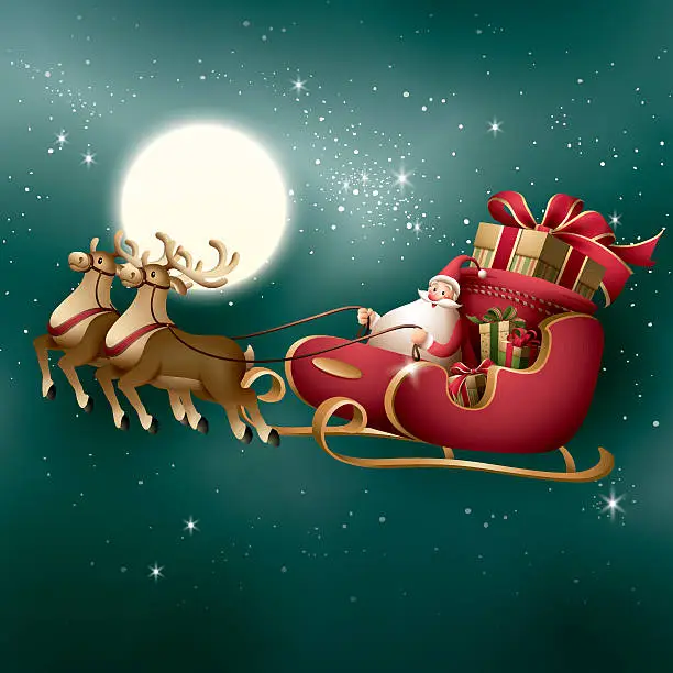 Vector illustration of Santa Claus - sleigh ride