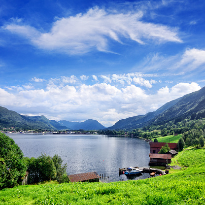 Beautiful view of the Nordfjord, Norway. Composite photo