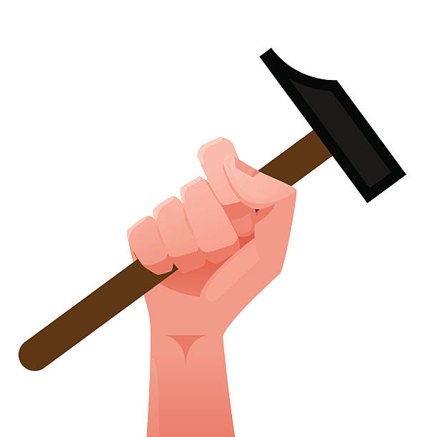 Hand holding a hammer Hand holding a hammer concept arm hammer stock illustrations