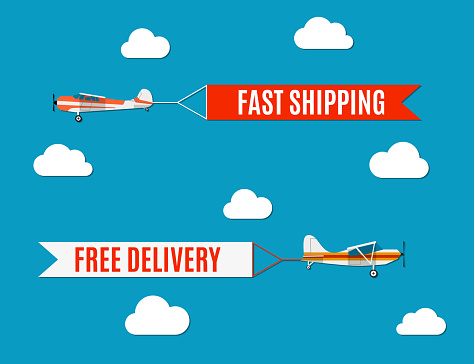 Flying Sign Flying Advertising Banners Pulled By Light Plane Stock Illustration ...