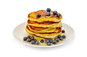 Flapjacks with blueberries and honey