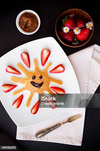 Fun Pancakes With Strawberry Chocolate For Kids Stock Photo - Download Image Now