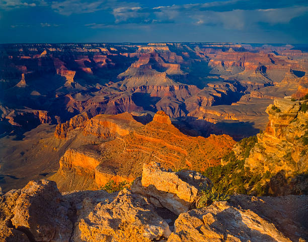 Grand Canyon National Park   (P) Last Light Warms The Cliff Walls Of The Grand Canyon, Arizona south rim stock pictures, royalty-free photos & images