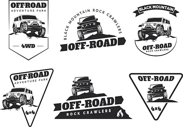Vector illustration of Set of classic off-road suv car emblems, badges and icons.