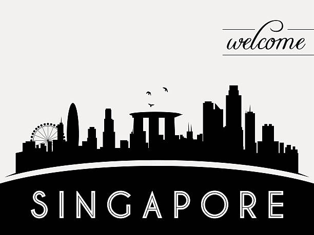 singapur skyline silhouette weiß und schwarz design - singapore stock-grafiken, -clipart, -cartoons und -symbole
