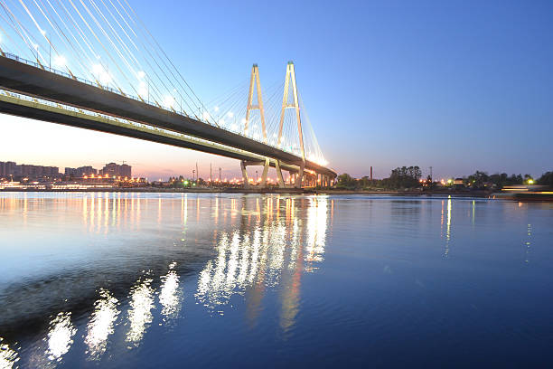 istock Cable-stayed bridge at night, St.Petersburg. 494763961