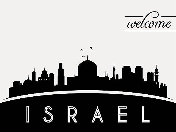 Israel skyline silhouette black and white design  Israel skyline silhouette black and white design, vector illustration israel skyline stock illustrations