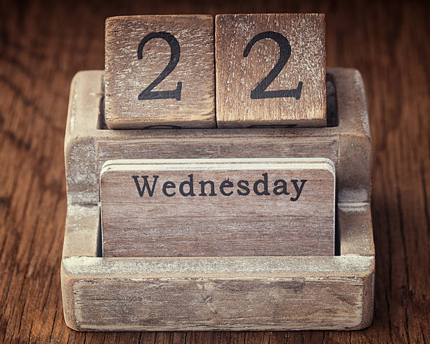 istock Grunge calendar showing Wednesday the twenty second on wood back 494764616