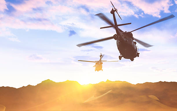 두 블랙 호크스 - us military helicopter sunset armed forces 뉴스 사진 이미지