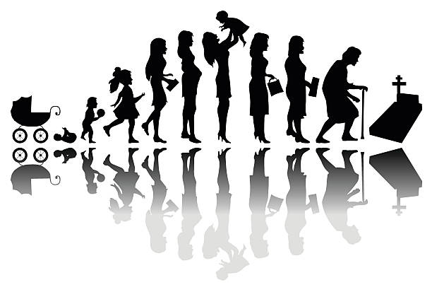 illustrations, cliparts, dessins animés et icônes de concept de temps passe - multi generation family isolated people silhouette