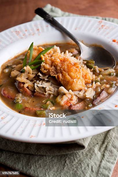 Chicken And Sausage Gumbo Stock Photo - Download Image Now - Chicken Meat, Gumbo, Andouille