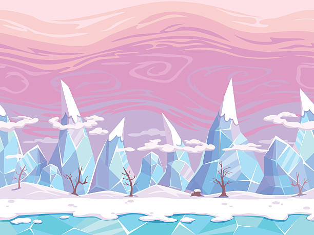 seamless vector cartoon fantasy пейзаж - illustration and painting panoramic sky snow stock illustrations