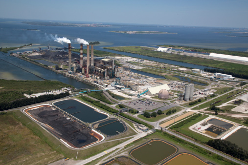 Aerial View of Power Plant with Waterway