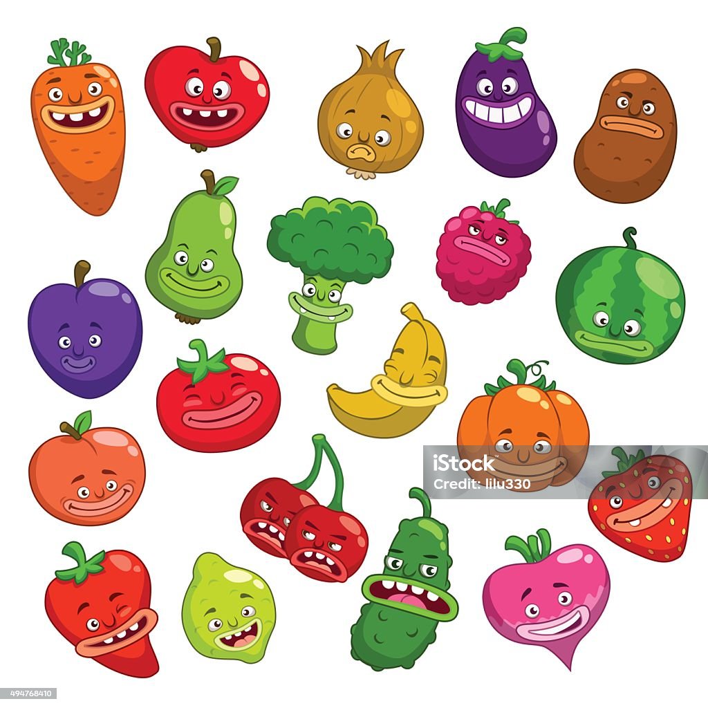 Funny Cartoon Fruits And Vegetables Characters Stock Illustration -  Download Image Now - Cartoon, Characters, Humor - iStock