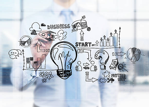 istock businessman is drawing a business flowchart 494768436