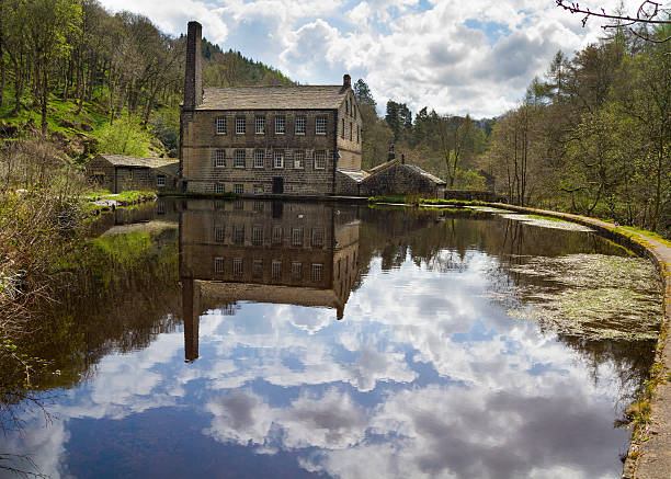 Gibson Mill in Hardcastle Crags nature park, Gibson Mill in Hardcastle Crags nature park, Hebden Bridge, burton sussex stock pictures, royalty-free photos & images