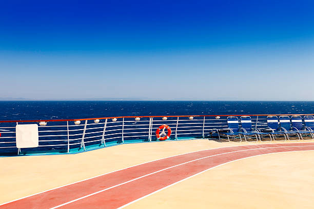 Jogging track on cruiseship deck sailing on the Caribbean beach