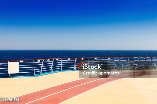 istock Jogging track on cruiseship deck sailing on the Caribbean beach 494781673