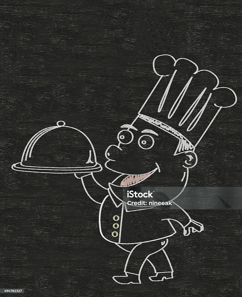 chef cartoon written on a blackboard background Advertisement Stock Photo