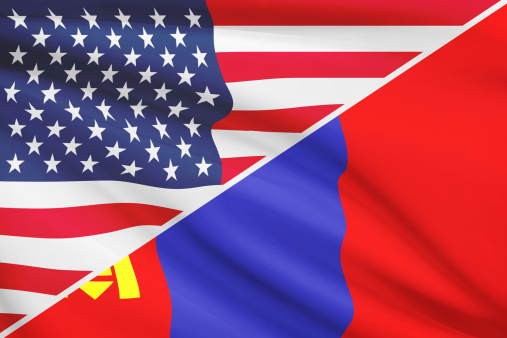 USA and Mongolian flag. Part of a series.