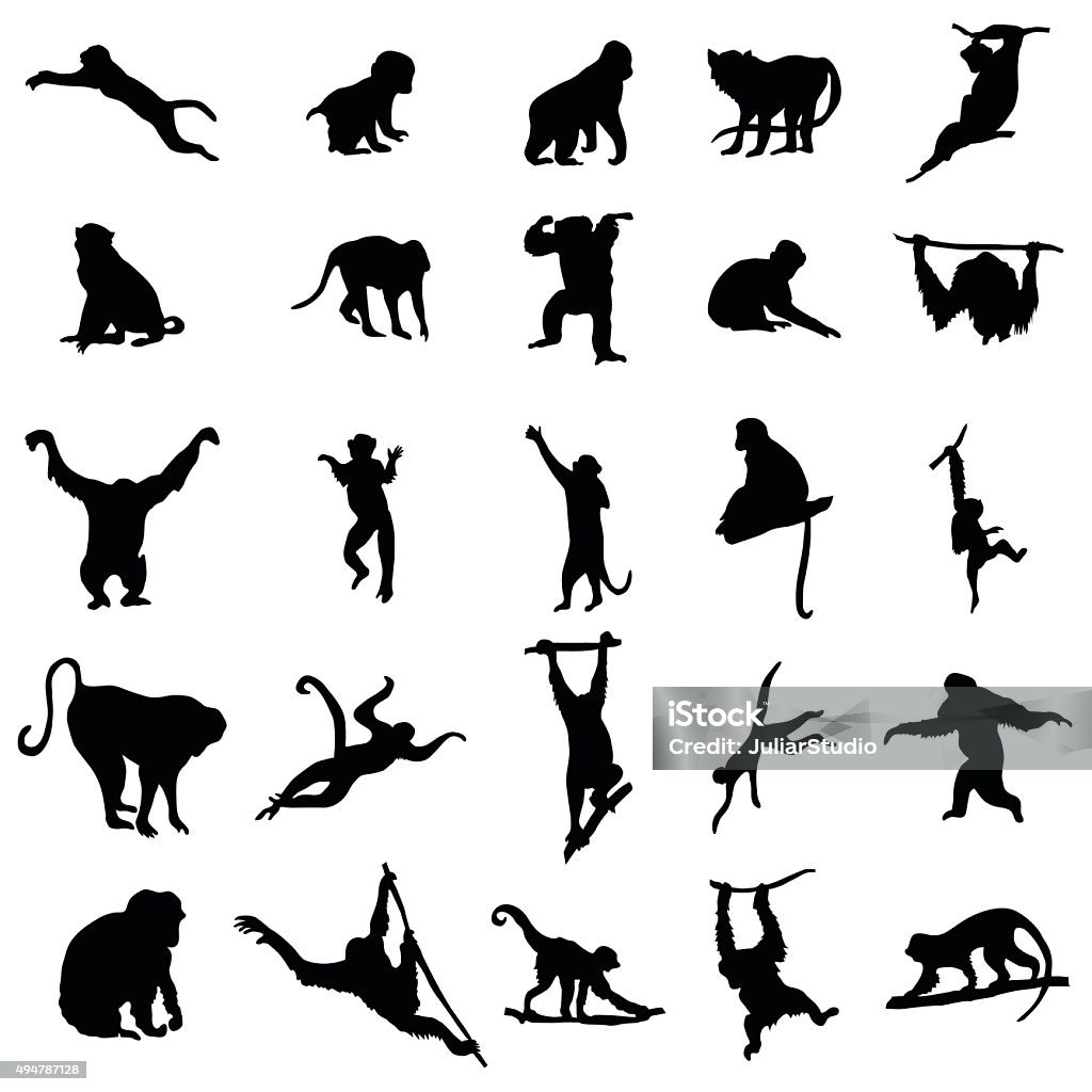 Ape and Monkey collection Ape and Monkey silhouette set isolated on a white background Monkey stock vector