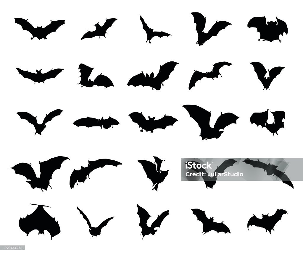 Bats silhouettes set Bats silhouettes set isolated on a white background Bat - Animal stock vector