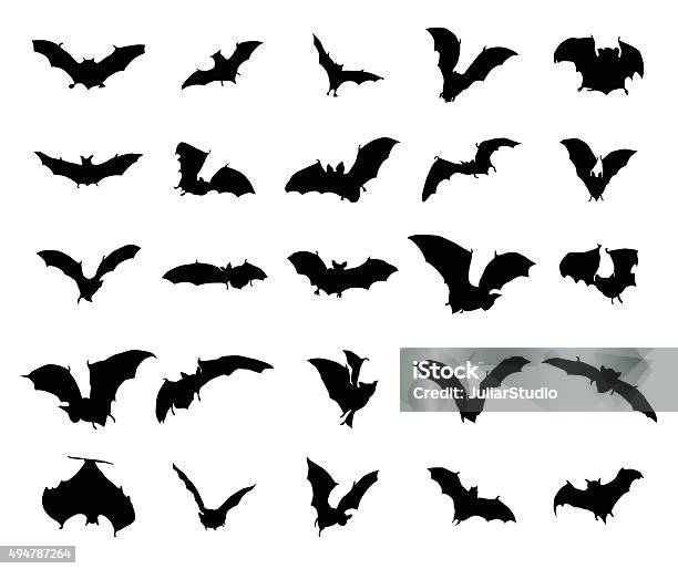 Bats Silhouettes Set Stock Illustration - Download Image Now - Bat - Animal, In Silhouette, Icon Symbol