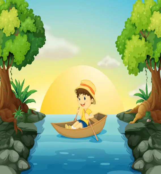 Vector illustration of Boy boating