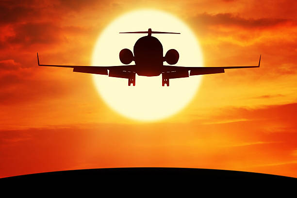 istock Airplane flies over the hill at dusk time 494788332