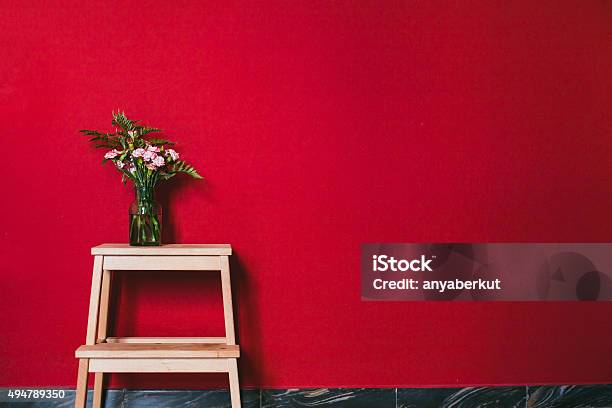 Simple Design Of Interior With Red Wall Stock Photo - Download Image Now - Red, Wall - Building Feature, Domestic Room