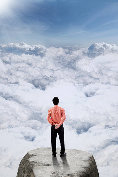 istock Businessman standing on the mountain peak 494789972