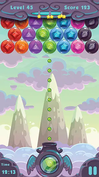 Vector illustration of Bubbles shooter game screen