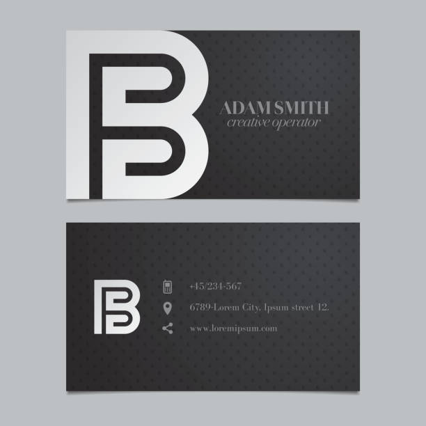 Vector graphic business card with alphabet symbol / letter B Elegant vector graphic business card with silver geometric element - B fancy letter b drawing stock illustrations