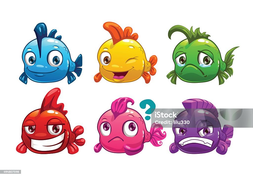 Cute Cartoon Colorful Fishes Set Stock Illustration - Download Image Now -  Fish, Cartoon, Humor - iStock