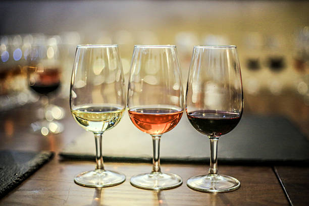 White, rosé and red wine stock photo